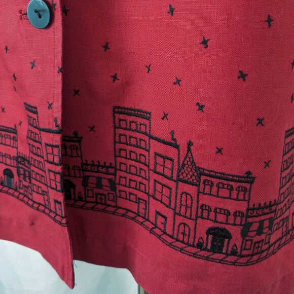 Coldwater Creek Womens MED Red Linen Embroidered Jacket Shacket - Picture 4 of 8